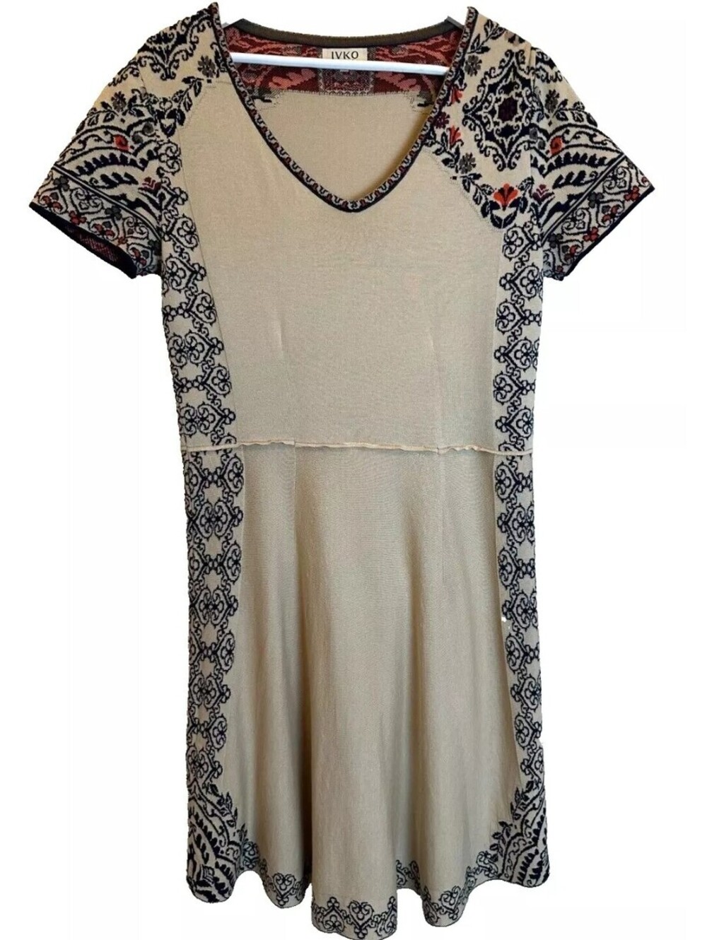 IVKO Jacquard Intarsia Morocco Pattern A-line Sz 42 10 Cotton Knit Women’s Dress